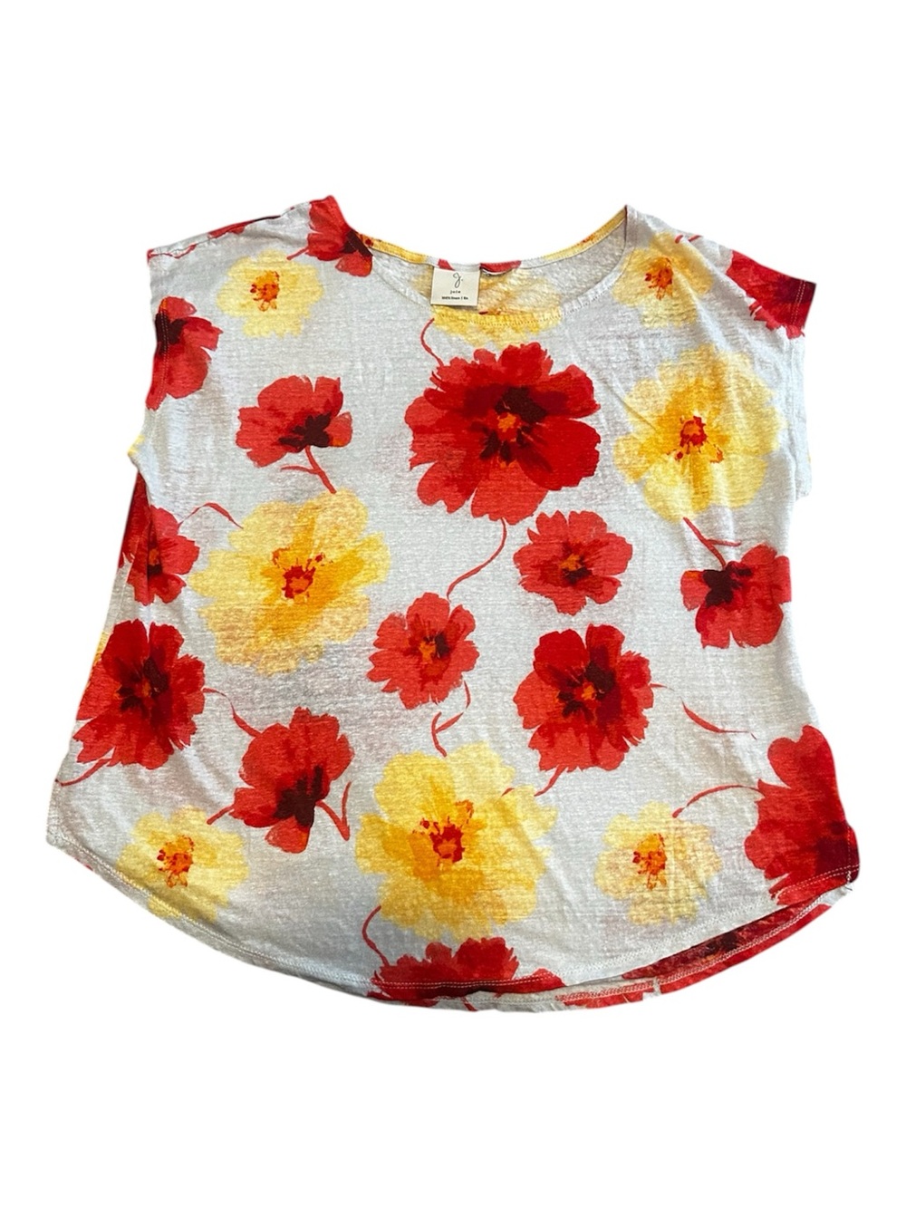 Joie 100% Linen Floral Cap Sleeve Scoop Neck Slub Knit Blouse Top Size L
